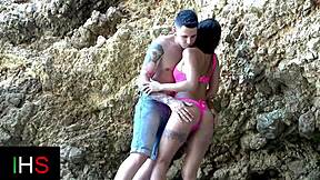 Beautiful brunette girl fucked great on the beach