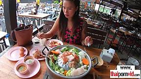 Amateur Thai teen 18+ Polly with big boobs assists her European boyfriend