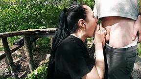 pro blowjob in the middle of nowhere from ponytail girlfriend with cum swallow 😏