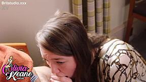 i'm this chubby british 18 year old sucking off an older stranger with big natural tits and swallowing his cum