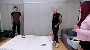 young girl allison sweet rides her neighbors' big cocks in a threesome, milking their cum after doggystyle and missionary fucking