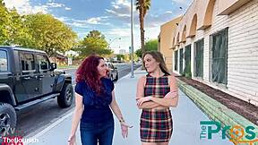 Petite brunette Katie Kush as sports reporter gets caught in interracial threesome with big black cocks rimjob and squirting