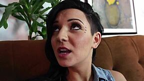 feeling so desperate as she spreads shaved pussy on sofa for solo masturbation until facial cumshot