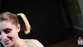 Slim ponytail blonde pixie eats ass and dick during casting audition