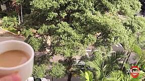 novinha otaku gives deepthroat blowjob on balcony till cumshot facial