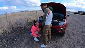 i was frozen in the car while this brunette milf gave deepthroat blowjob and got facial cumshot