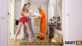 debt4k hot debtor polly yangs is dancing for 2 debt collectors and then gets fucked in double penetration!