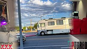 Petite brunette Katie Kush as sports reporter gets caught in interracial threesome with big black cocks rimjob and squirting