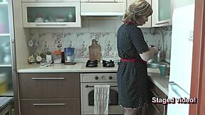 sexy blonde mature milf contrasts with young lover in virtual sex. she helps with handjob fingering hairy pussy close up cumshot without hands on webcam in stockings fetish