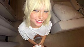 Blonde european teen with natural tits and tight pussy shows off her skinny body. She gets fucked in pov with moaning orgasm and pretty small tits details.