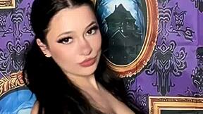 pigtails goth girl removes bra in haunted house with music