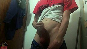 Yes im at works bathroom masturbating again great cumshot with huge monster cock and skinny body