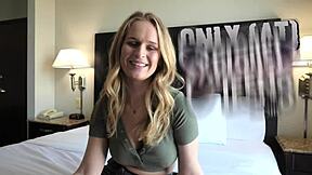 Look at this 5'1 tall 110lb teen with perky tits sucking that big cock during her casting interview.