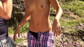 Check this young girl flashing small 18+ tits outdoor!