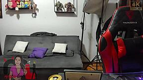 Athletic brunette babe with big hairy pussy and clit invites muscular guy for intense cuckold session