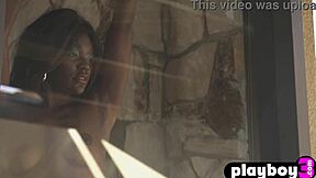 Black and Hot Victoria Antoinette Poses in Lingerie for Playboy! Watch Her Striptease and Undress Naked!