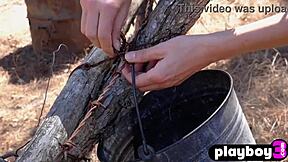 Gorgeous Blonde Milf Jennifer Love Teases in Lingerie Outdoors. Ripping Clothes to Reveal Petite Small Tits and Natural Body.