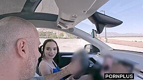Desperate teen whore lets driving instructor fuck her tight pussy with monster cock