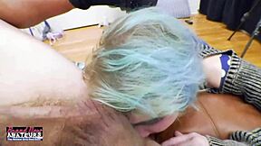 Hey, how does blue haired exotic coed Raven masturbate and deepthroat a hard cock for cumshot swallow?