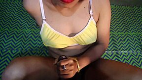 Chubby Indian girlfriend rides boyfriend's big cock in cowgirl after hairy pussy licking and dirty talk foreplay.