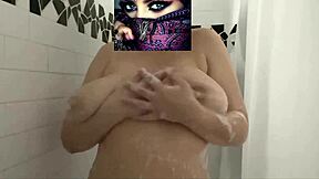 Hot Sexy White Girl with Huge Boobs Massages in Shower with Soap and Moaning