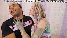 Inked goth babe with pierced nipples gets ass stretched by BBC in cowgirl riding and muff diving. Session ends with ass to mouth facial cumshot.