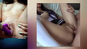 Skinny teen babe with small waist feels intense pleasure masturbating with vibrator