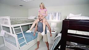 Damn! Can This Petite Skinny Blonde Teen Handle Banging a Hairy Big Cock in Bunk Bed Room?