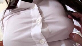 Fucking a Japanese girl with big tits reveals surprising anal depths in bed.