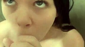 Petite slut boldly takes cumshot ending in messy facial