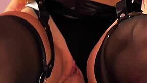 redhead's seduction in stockings heels leather lingerie - mouthful cum end