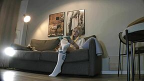 busty natural big tits big ass milf reads book and removes panties on couch