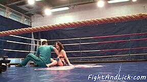 Busty babe fingers cute teen 18+ after intense wrestling match