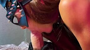 redhead's seduction in stockings heels leather lingerie - mouthful cum end