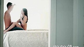 glamorous brunette teen chick starts hot fucking with her lover, focusing on blowjob and natural tits