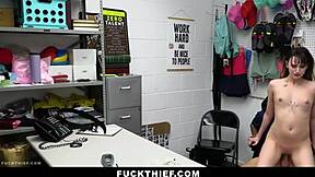 Hey, mall cop catches birthday girl thief in garage and punishes with doggystyle hardcore on monster cock