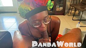 So this ghetto ebony slut in a bonnet is all over my big black cock, worshipping it like a total whore.