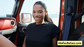 Sexy Ebony Teen Rubs Clit and Shows Big Boobs in Car!