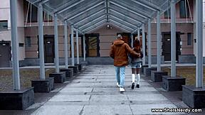 Can This Nerdy Skinny Polish Teen Handle Riding and Polishing a Fat Cock Outdoors?