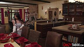 Naughty latina teen Penelope Woods with big ass serves as main dish for guys in gangbang