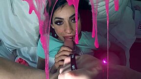 On the beach, Anne Bonny deepthroats and gets a mouthful of cum.