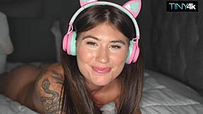 9 inches crushes gamer girls guts with bent over doggystyle and petite pussy riding