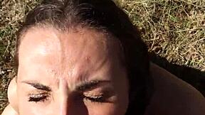 Home sweet BJ turns into a wild outdoor facial surprise in the forest