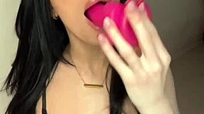 I'm this amateur slut diving into solo masturbation with my favorite toy, feeling every bit of it in close-up