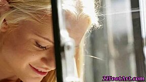 this blonde teen gives an erotic footjob and handjob, leading to a hot cumshot on her soles in high definition