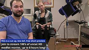 ava siren faces a medical mishap as the doctor examines her blonde petite body with gloves and fingering in hospital leggings.