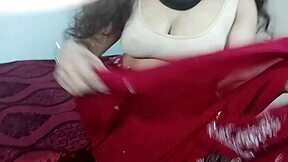 arabic stepsister explores solitude with red saree and intimate touches