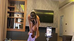 Backstage encounter turns into quickie POV sex with tall 18yo brunette teen Angel riding cowgirl to creampie