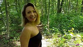 I take this young student from tinder on first date in woods for hardcore pov fuck and facial