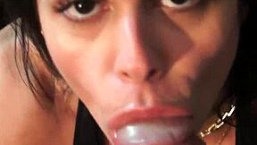 behind the scenes, cute brunette teen pornstar teases the director with deepthroat blowjob until he gives her a facial cumshot on set